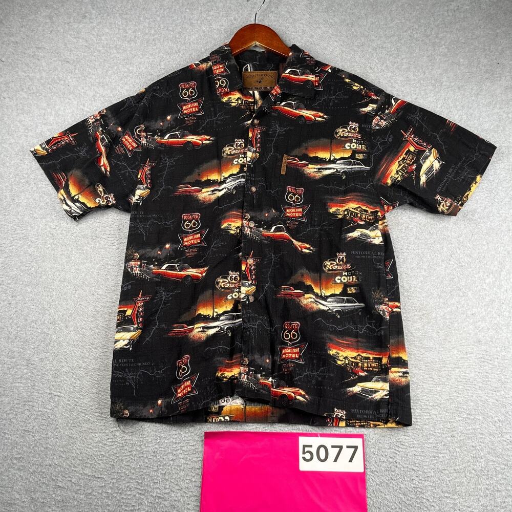 North River Route 66 Car Print Shirt Button Up Short Sleeve Mens Medium Casual